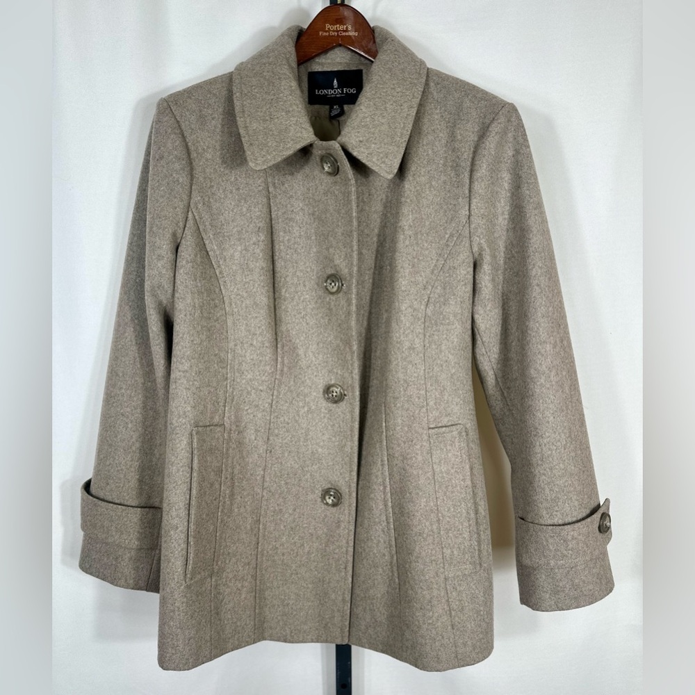 NEW London Fog Single Breasted Wool Blend Coat Women's XL - Taupe Heather